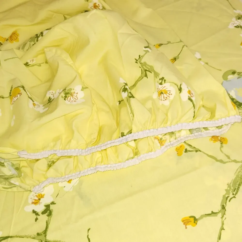 Vintage Twin Duvet & Sheets Set 8 pieces 60s Cotton Percale Yellow Blue Bird